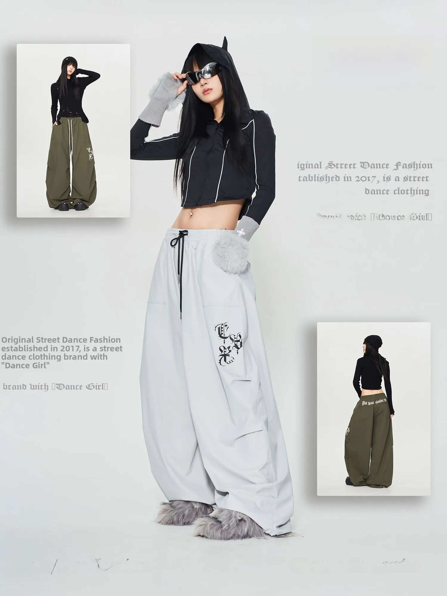 

CBXLAB Gothic Harore Hip Hop Dance Workwear Wide Leg Casual Pants American Jazz Sexy Girl Loose Fit Comfortable Knitted Tro...