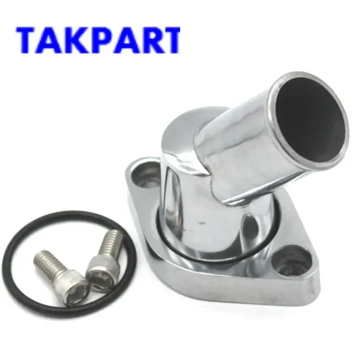 Cuello de agua cromado de aluminio pulido para coche, cuellos de agua de anillo redondo cromado de 45 grados para motores SB BB para Chevy 327 350 454 396