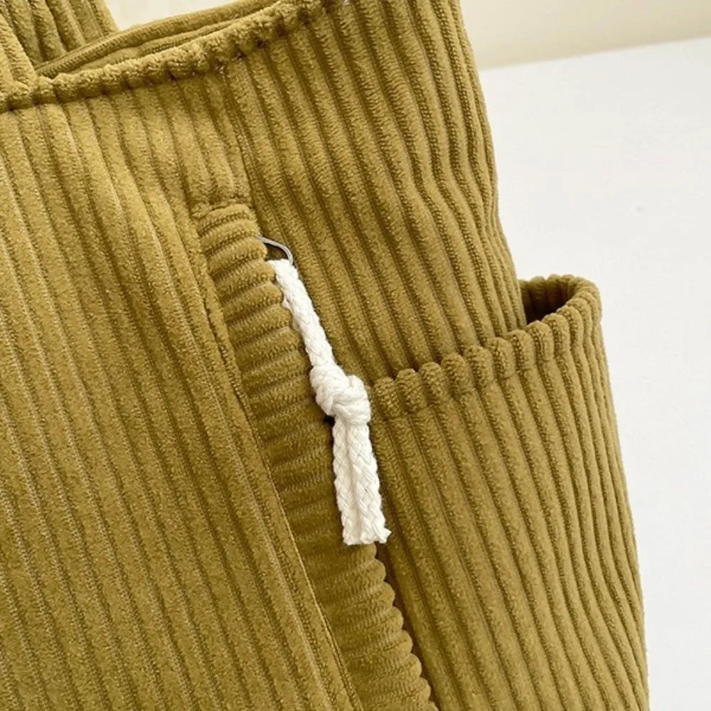 

Large Capacity Casual Corduroy Handbag Shoulder Strap with Zipper Closure Leisure Shoulder Bag Solid Color Fashion