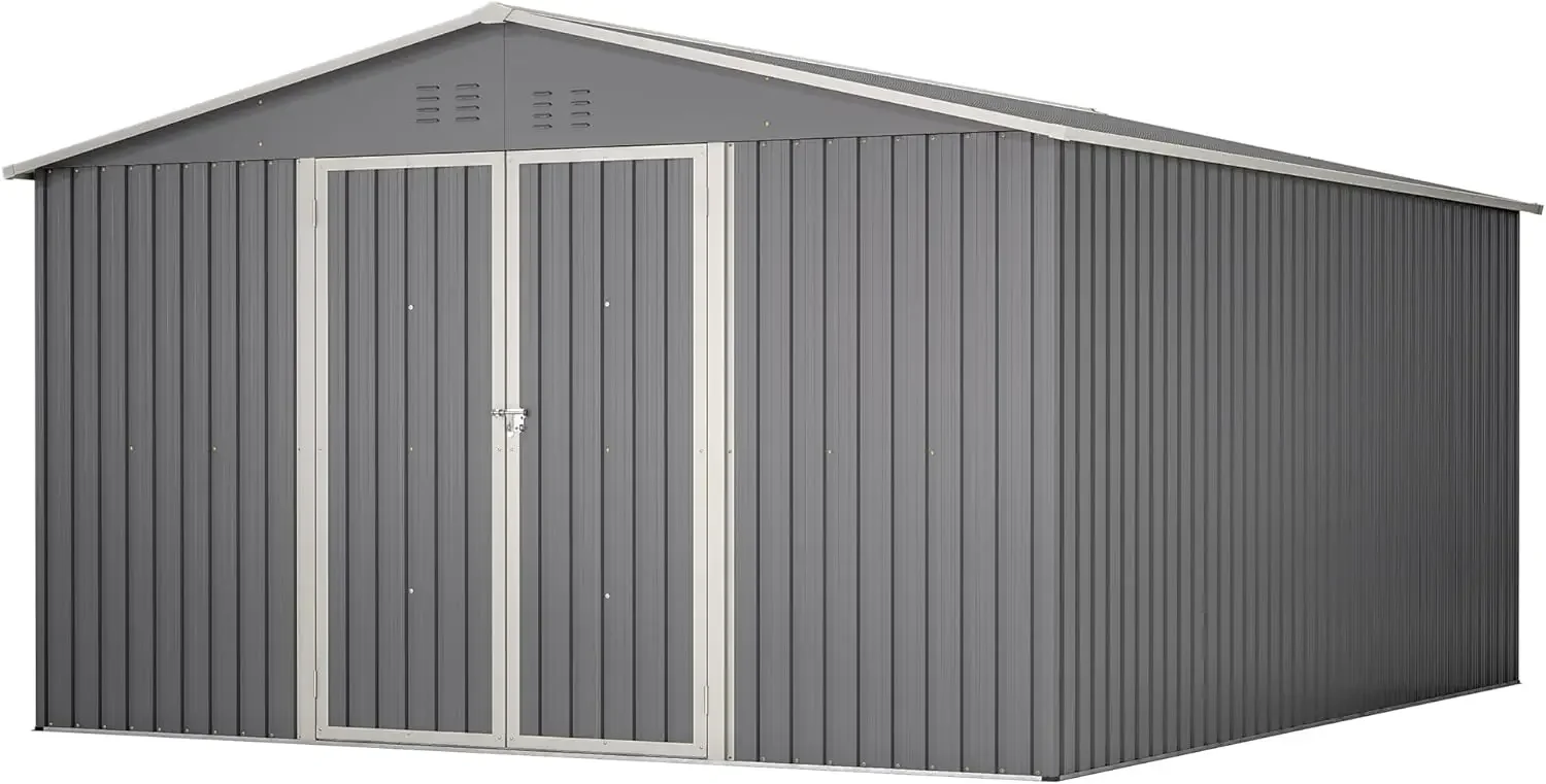 Outdoor Storage Shed, Metal Steel Utility Tool Shed Storage House w/ Double Lockable Doors & Air Vent for Backyard Garden Lawn