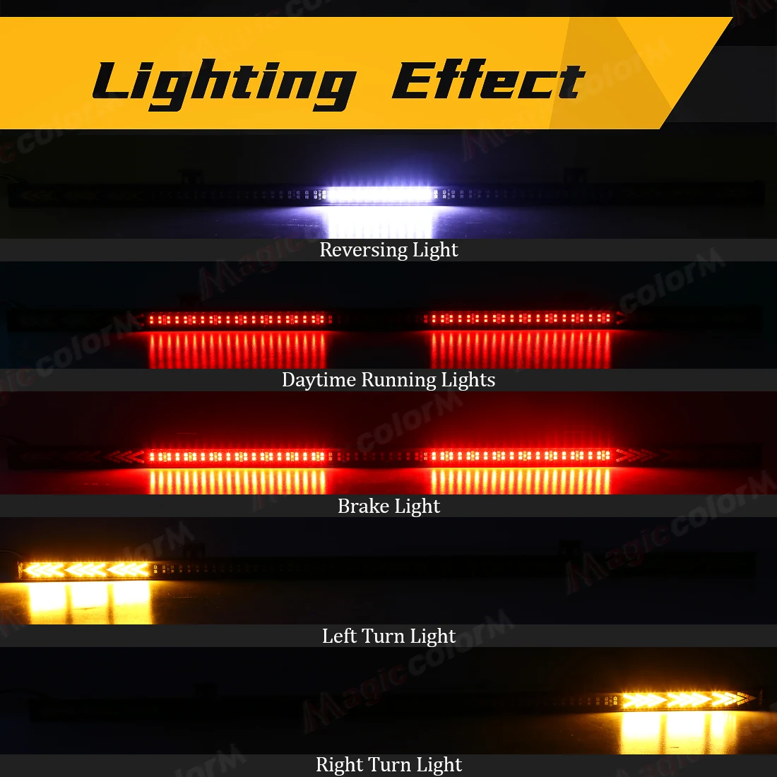 1Pc Police Light Car Strobe Warning Light DRL 216LED Windshield Brake Lamp Reversing Turn Signal 10-30V Red White Yellow 32 inch