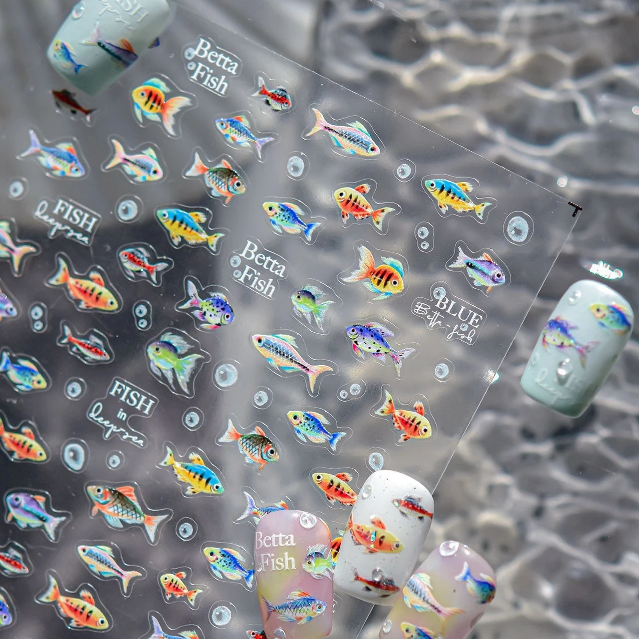 สีสัน Deep-Sea Fish Gorgeous Capelin ปลาทอง Brocaded ปลาคาร์พ Koi Water Bubbles Betta Oceanic สติ๊กเกอร์เล็บเล็บ Decals