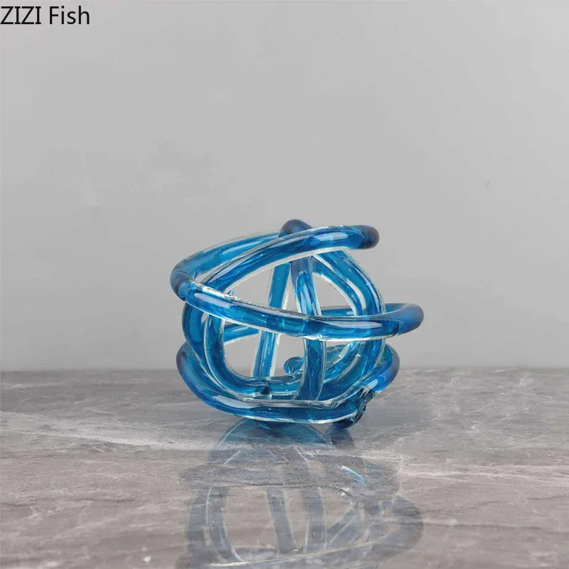 Imitation Hemp Rope Glass Chain Cluster Sculpture Modern Artwork Desk Decoration Transparent Thread Ball Room Aesthetics Decor