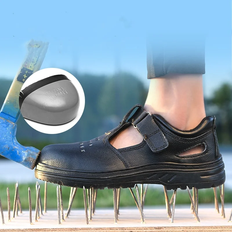 

Мужская повседневная рабочая защитная обувь со стальным носком, обувь из мягкой кожи на платформе, летние защитные сандалии, безопасная обувь, мужские ботинки