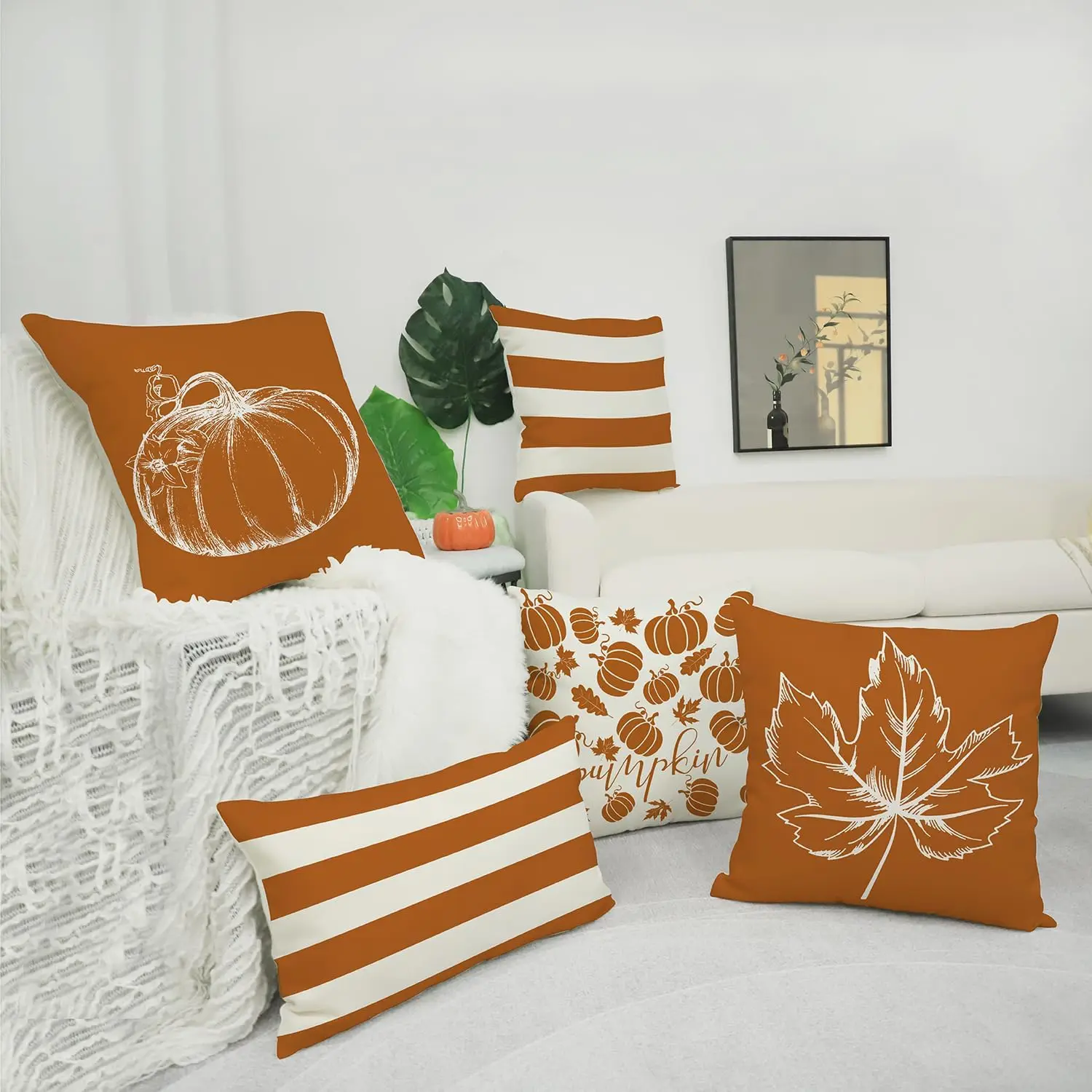 Taie d\'Oreiller à Rayures en Forme de Citrouille et Cuir oral elu, Juste de Coussin Orange pour Thanksgiving, Décoration de Canapé et de Maison,