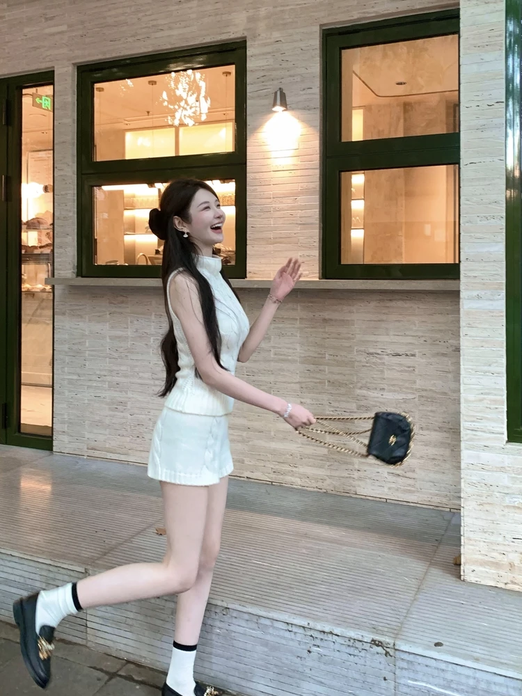 

Wcouture Original Coarse Needle Wool ved High Collar Hong Kong Sle Retro Twist Knitted Vest orts Women's Faion