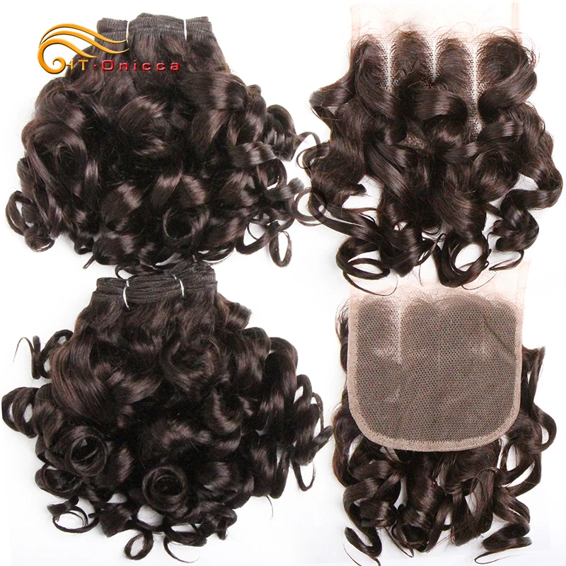 Ombre Curly Hair Bundles With Closure Brazilian Hair Weave Bundles With Closure 1B/27/4/30/33/99J Colored Bundles With Lace Clos