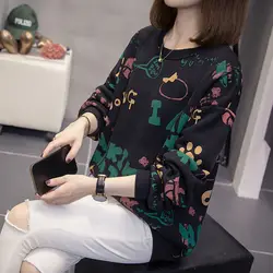 Women's Clothing Spring Autumn Round Neck Pullover Lantern Long Sleeve Letter Cartoon Printing Casual Office Lady Classic Tops