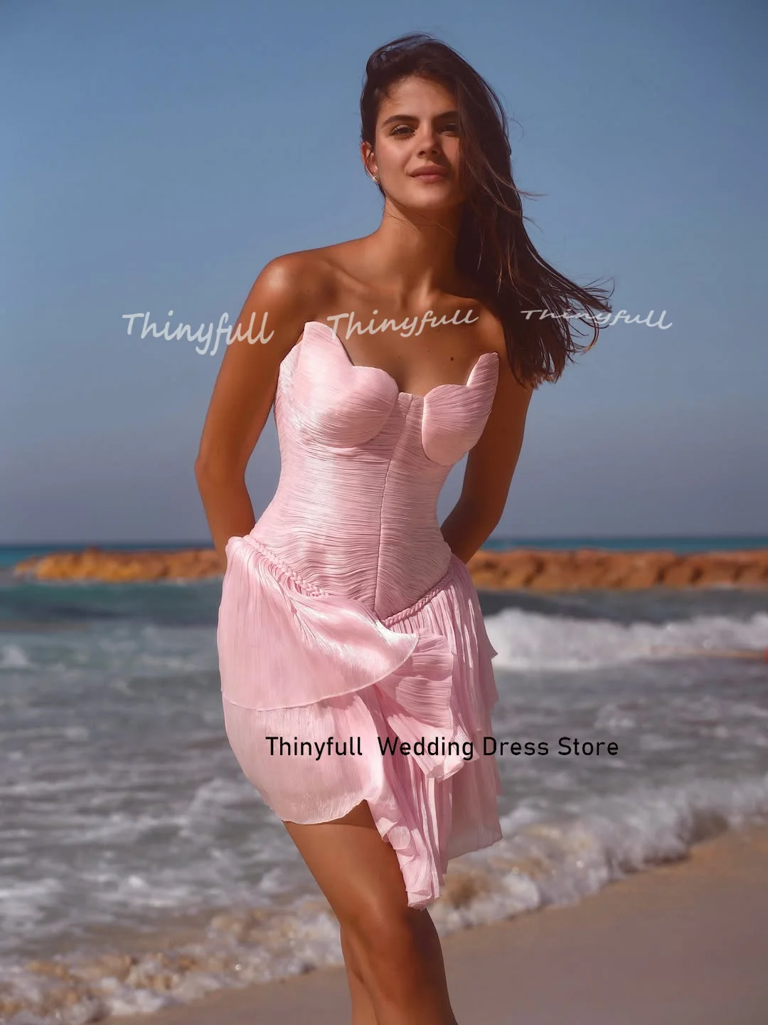 Thinyfull A-line Short Prom Dresses Sleeveless Sweetheart Shiny Satin Evening Dress Birthday  Gown Robe De Soirée Customized