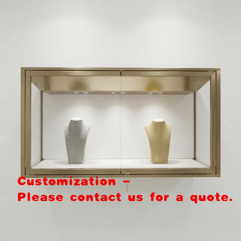 custom.Modern LED Glass Jewelry Display Polished Wall Mounted Showcase Counter Lockable Rectangular Cabinet Luxury Retail S