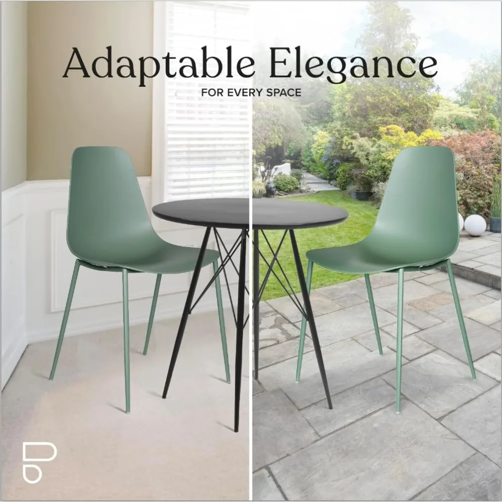 Isla Modern Kitchen Chairs Set of 4  Plastic Dining Chair with Metal Legs - Quick Assembly Simple Cafe Plastic Pistachio Green