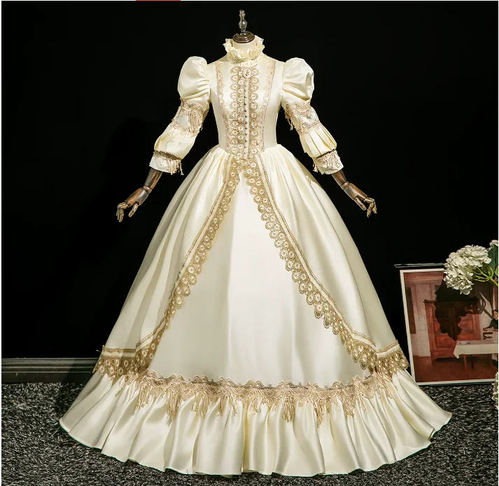 Royal Palace Princess Queen Elegant Ball Formal Long Dress French Retro High Collar Royal Noble Rococo Dress