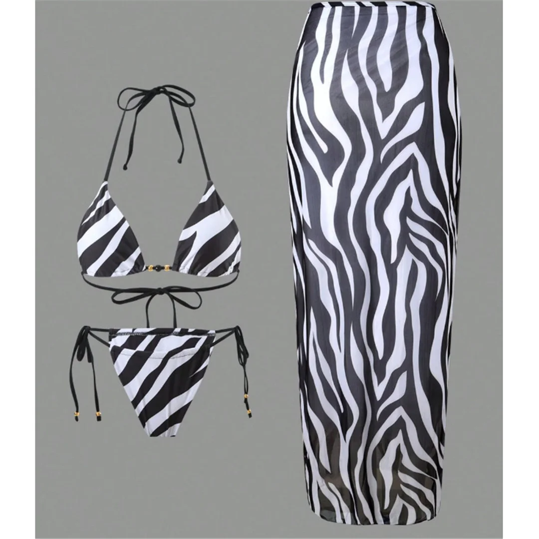 S - XL 3-teiliges Set mit Rock, Zebra-Halter-Bikini, Damen-Badebekleidung, dreiteiliger Bikini, Badeanzug, Badebekleidung, Schwimmbekleidung V6768 – Detail 14