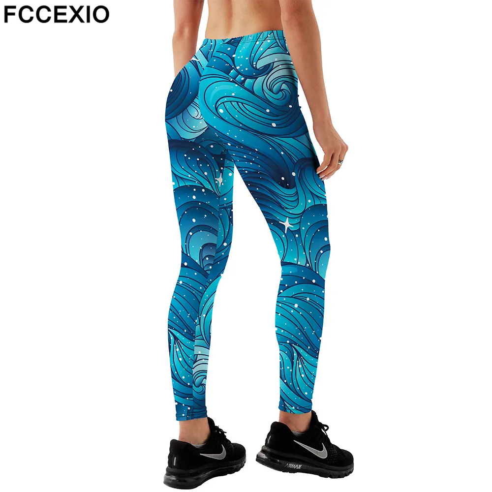 FCCEXIO Brand 3D Natural Starry Clouds or Hair Print Girl Leggings High Waist Elastic Pants Fitness Women Leggings