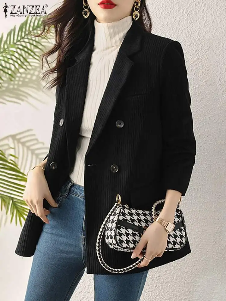 

Autumn Corduroy Jackets Women Elegant OL Blazer Vintage Coats Long Sleeve Lapel Blouse ZANZEA Casual Solid Buttons Suits Outwear