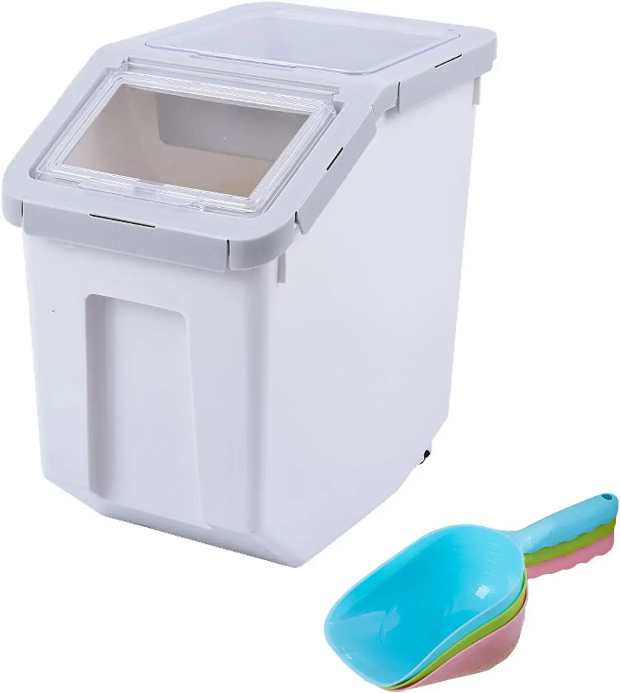 

Rice Container Pet Dog Cat Food Bin Airtight Plastic Food Dispenser Holder Cereal Grain Organizer Box with Locking Lid, Measuri