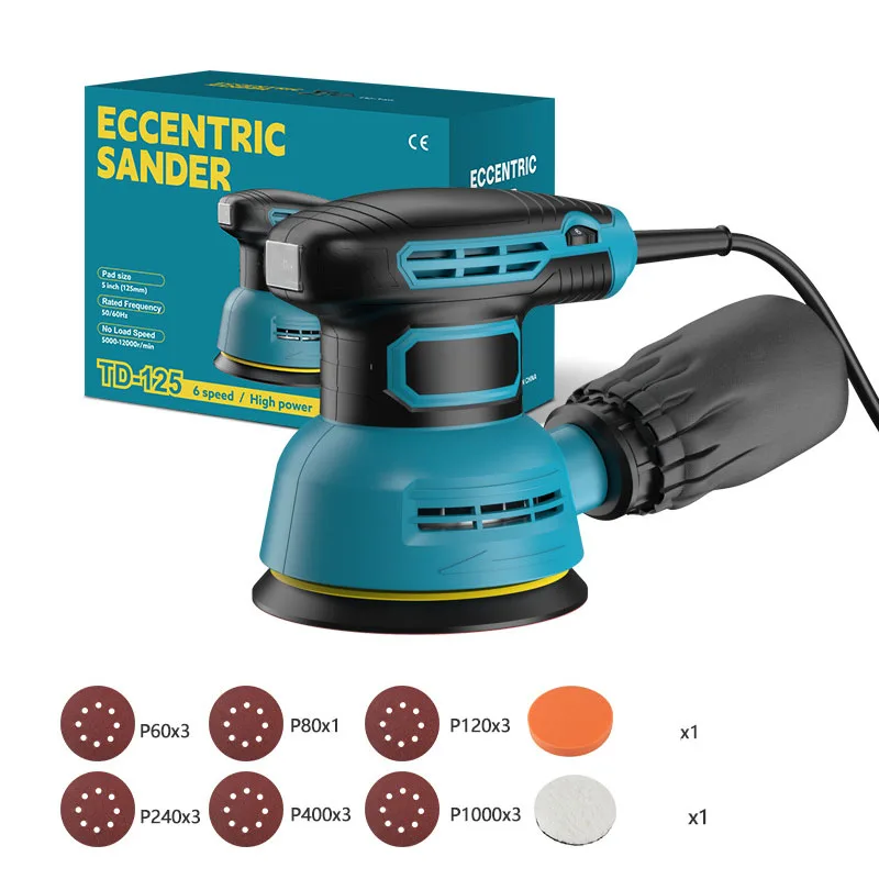 

Power Tools Polisher Electric Orbital Sander Machine Speed Adjustable Control Vacuum Function Eccentric Grinding Electric Sander