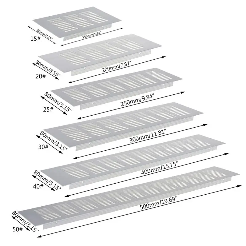 Sepatu Lemari Penutup Kisi Ventilasi Udara Aluminium Persegi Panjang Lebar 80MM Baru