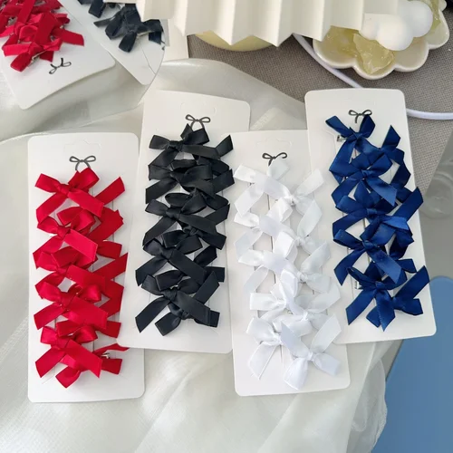 Imagen 2 del producto 10 unids/lote, venta al por mayor, Mini pinzas para el cabello con lazo de Color sólido para niños, accesorios para el cabello trenzados con cinta estilo Ballet para niñas