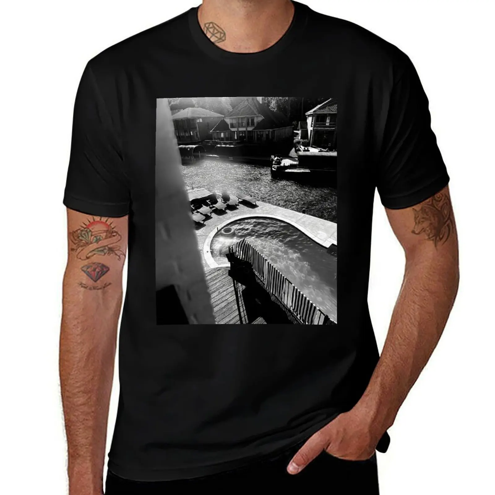 

Black and White Lake House Photography T-Shirt cheap stuff funny shirt cotton cotton man t-shirts mens white t shirts
