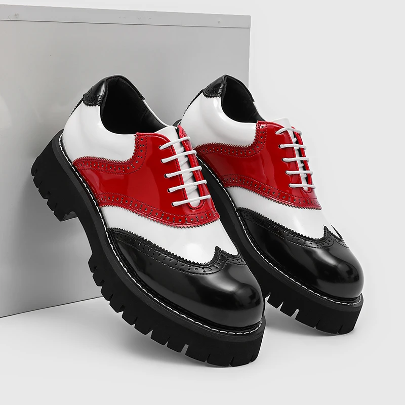 

Size 38-46 Classic Men Brogues Multi Color Casual Lace Thick Soled Anti Slip Fashionable Derby Shoes British Style Men Shoes