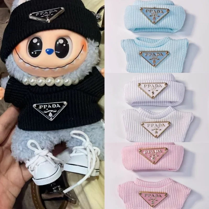 

15 17cm For Labubus Mini Doll Luxury Clothing Outfit Hat Clothes Doll Strap Pants Set Sitting Party Game Toys Accessories