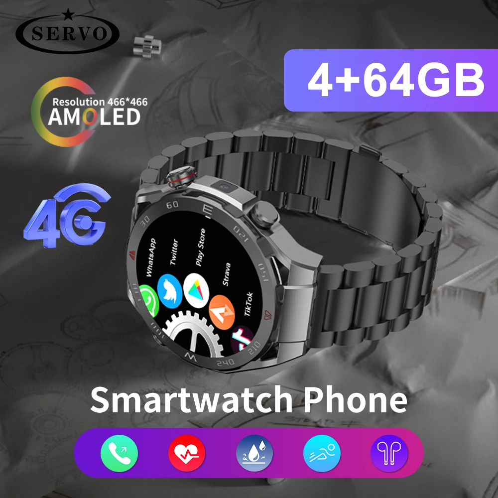 Reloj inteligente 4G y 64G para hombre y mujer, dispositivo resistente al agua, con tarjeta SIM, Google Play Store, KOM9, Bluetooth, Android, cámara