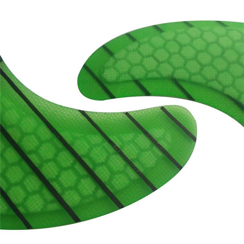 UPSURF FCS Medium/Large Size Surfing Fin Fibreglass Honeycomb With Carbon Double Tabs Surfboard Fin 3pcs/set Green Funboard Fin