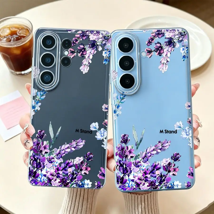 Case for Samsung Galaxy S26 Ultra S25+ S25 Plus S23 S10 Note 10 20 S21 S20 S22 S26+ S24 FE Clear Phone Cover Lavender Floral