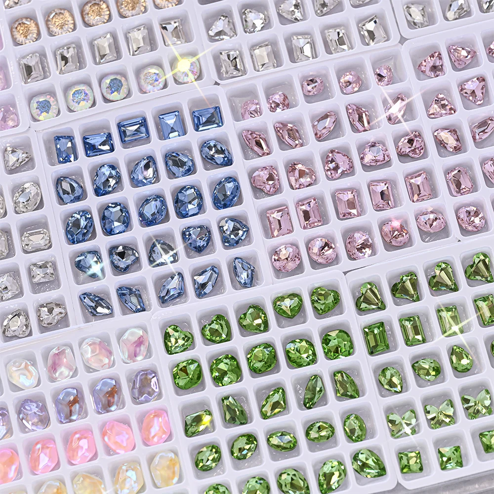 25 ชิ้น 3D สีฟ้าผสมรูปร่างเล็บ Art Rhinestone Sharp ด้านล่างคริสตัลอัญมณีเล็บ Charms เพชร DIY เล็บ Accessorie