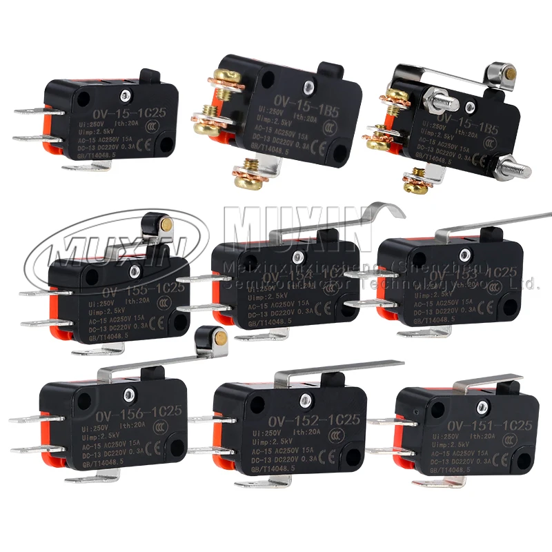 V-15 V-151 V-152 V-153 V-154 V-155 V-156-1C25 Micro 16A 250VAC SPDT Momentary Travel Limit Switch 1NO1NC Lever Roller