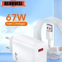 67W USB GaN Charger Fast Charging Phone Charger Adapter 6A Type C Cable For iPhone Samsung Xiaomi EU/US Plug Quick Wall Charger