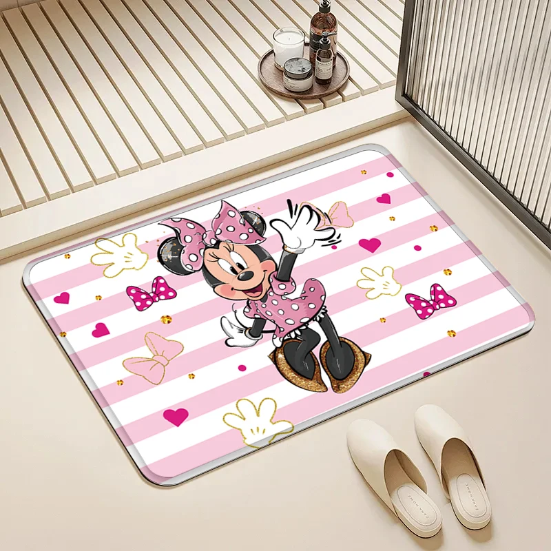 

Disney Minnie Mouse Striped Door Mat Non-Slip Washable Floor Rug for Home Kids Room Bathroom Kitchen Decor