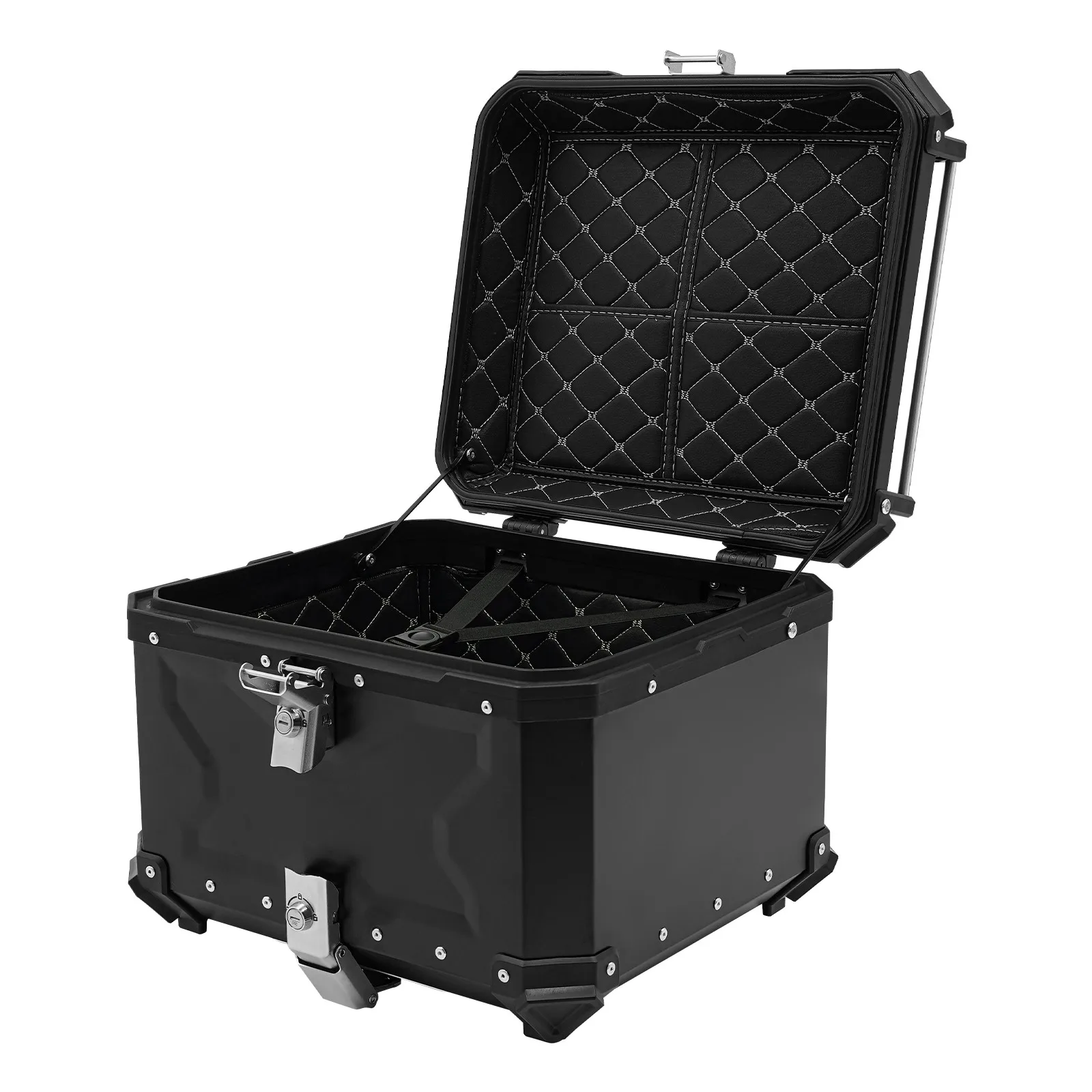 Motorcycle Tail Box, Black, Waterproof, Durable, Large Capacity, With Lock & Keys, For Travel, Storage & Safety