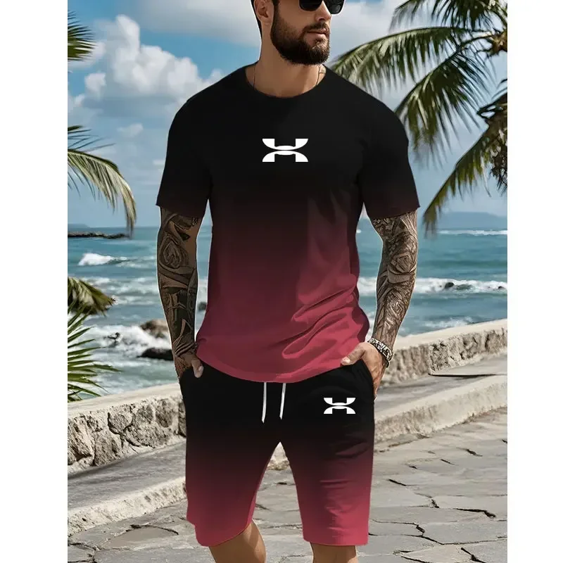 Nuevo conjunto de moda con estampado de corona 3D para hombre, camiseta informal de manga corta para todos los días, pantalones cortos deportivos para hombre de calle al aire libre