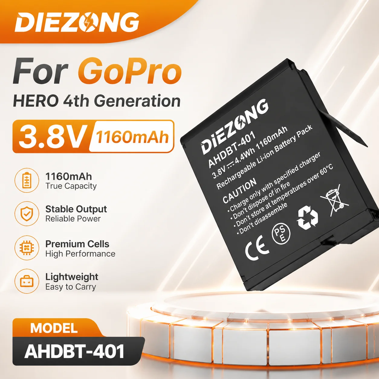 For GoPro 3.8V 1160mAh AHDBT-401 Camera Batteries for GoPro HERO 4th Generation Brand New Upgrade Black Rechargeable Battery