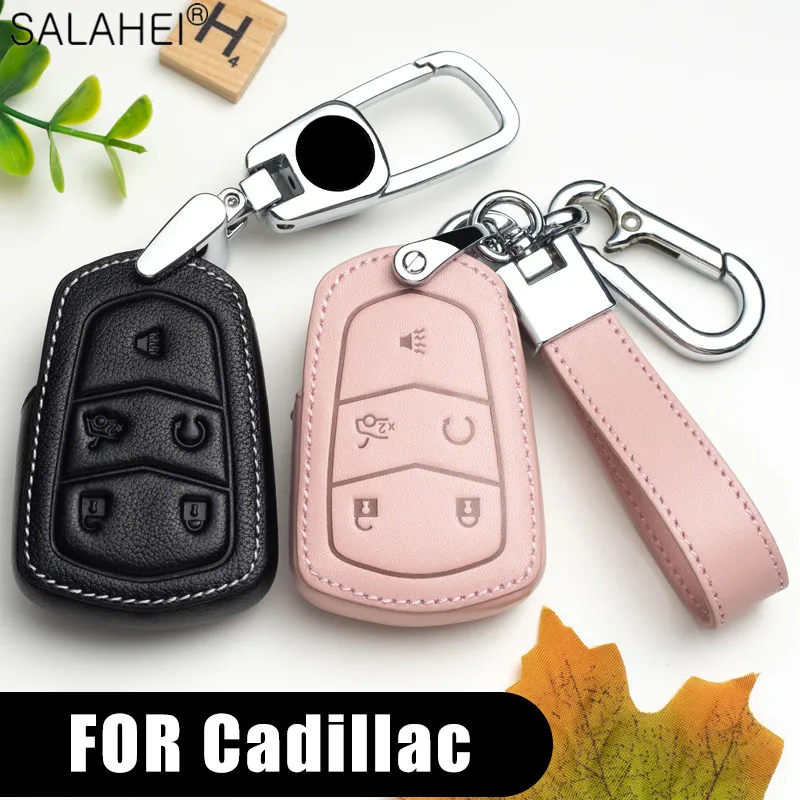 

Genuine Leather Car Key Cover Case Shell For Cadillac ATS ATS-L XLS XTS XT4 XT5 XT6 CT6 CTS CTS-V SRX 28T Keyring Accessories