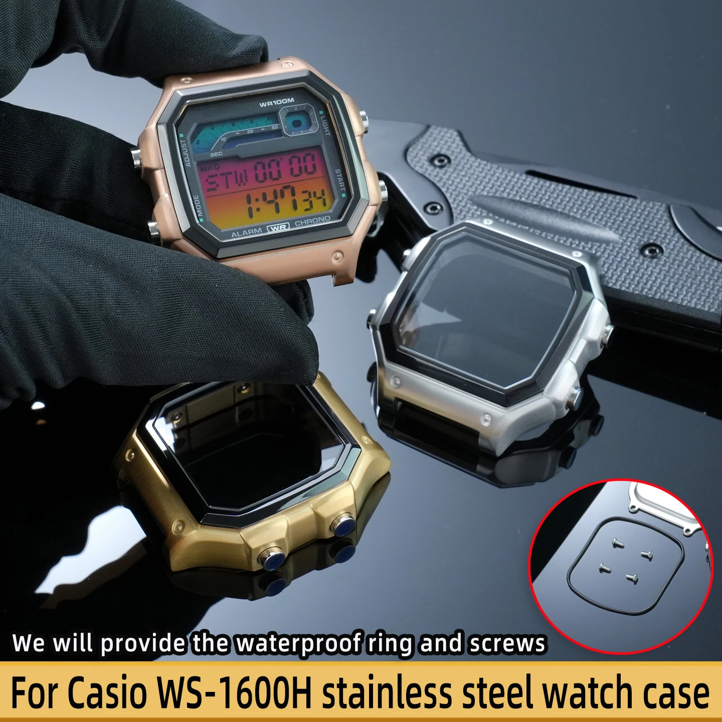 

Корпус из нержавеющей стали для Casio WS-1600H, модифицированный корпус из нержавеющей стали для мужских часов WS-1600H, аксессуары для часов.