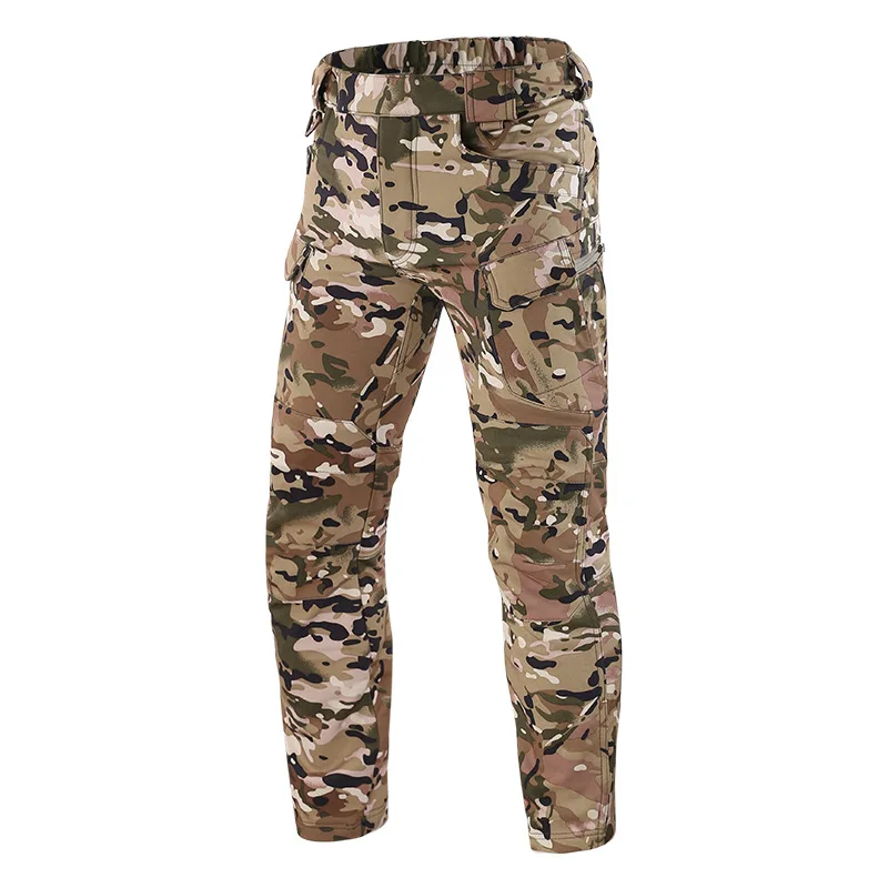 New four-sided elastic pants with multi-bag warm windproof and velvet outdoor pants