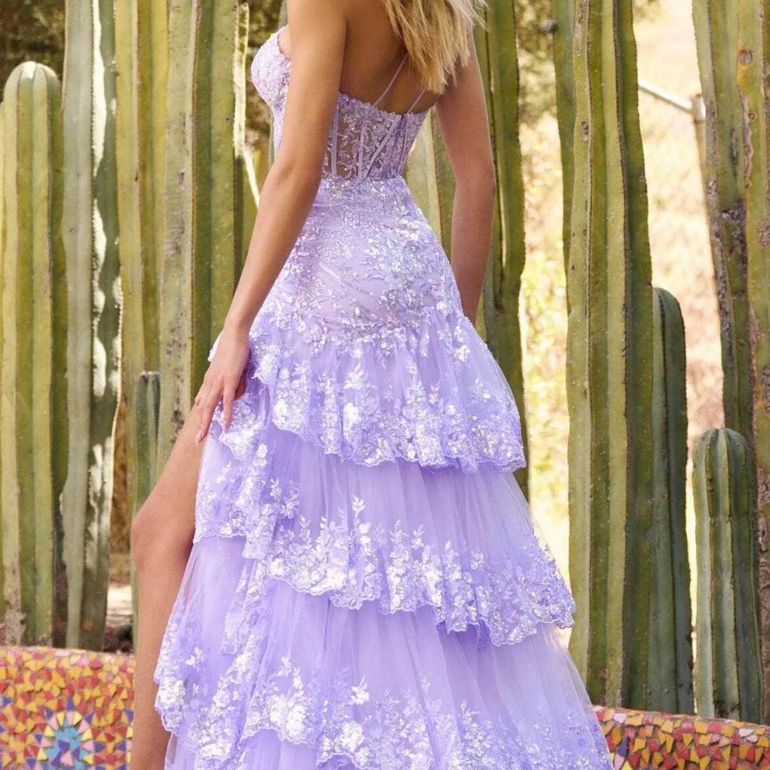Amanda Customized Purple Multi-Layered Sequins Prom Dress Slanted Shoulders vestidos de noche Side Slit Formal Evening A-line