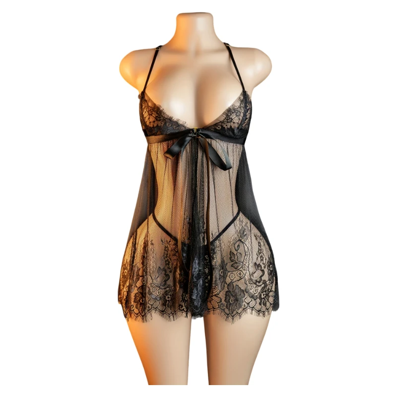 Transparent Ultra-thin Women Pajamas Lace Lingerie sexy Nightgown Deep V Backless Nightgowns Hot Mini Night Dress Sexy Nightwear