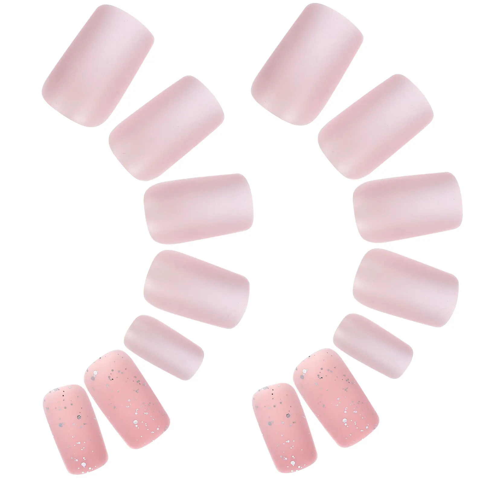 

Frosted Silver Press On Nails Mid Length Fake Fingernails Glue Women Manicure Nail French Nails False Tips