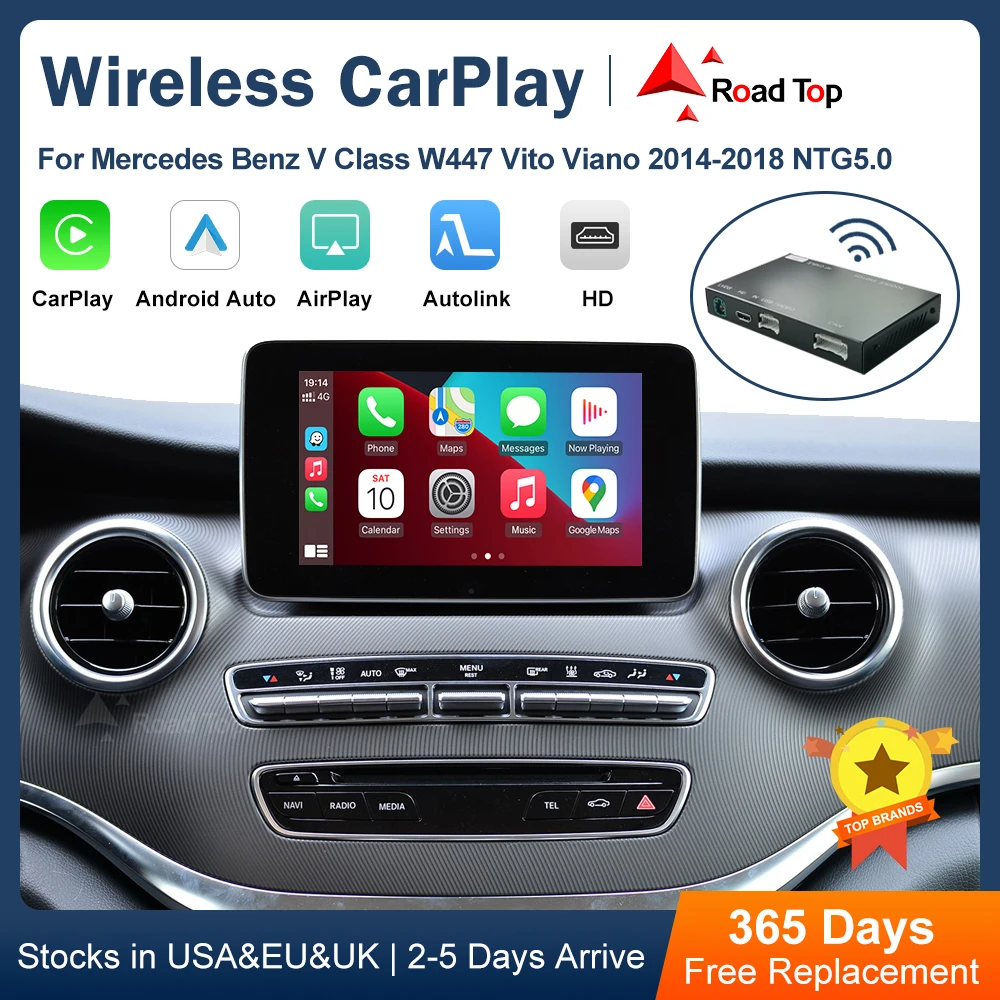 Wireless CarPlay for Mercedes Benz V-Class W447 2014-2018 Vito Viano NTG5.0 with Android Auto Interface Link AirPlay Play