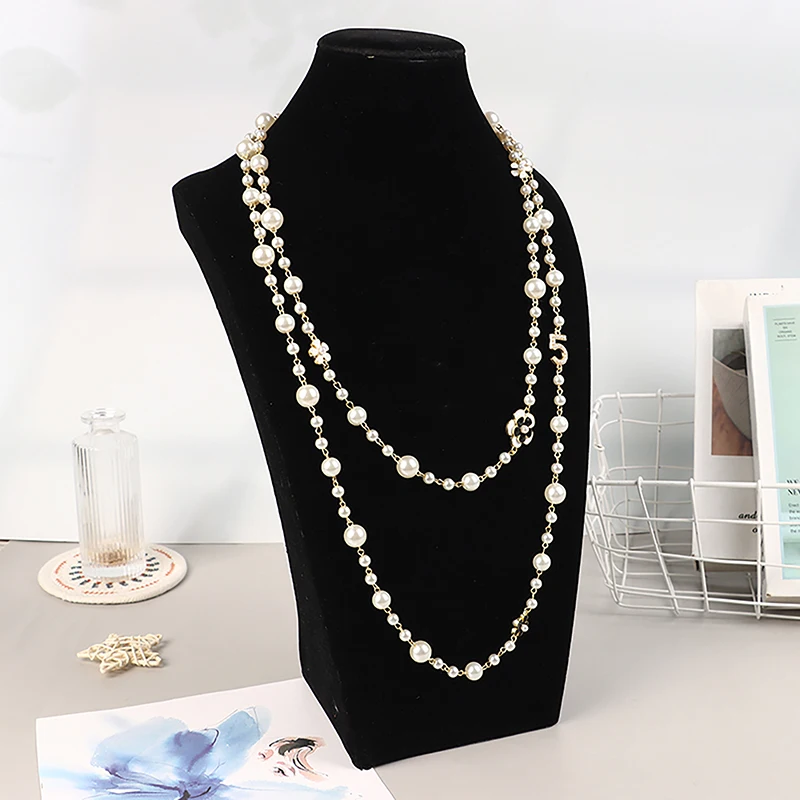 Klassieke Prachtige Parel Lange Trui Ketting Mode Lady Party Bruiloft Kristallen Sieraden