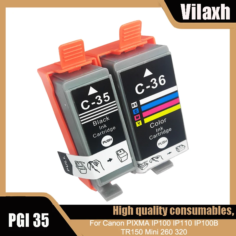 vilaxh PGI-35 PGI35 CLI-36 CLI36 Color Compatible Printer Ink Cartridge for Canon PIXMA IP100 iP110 IP100B TR150 Printer