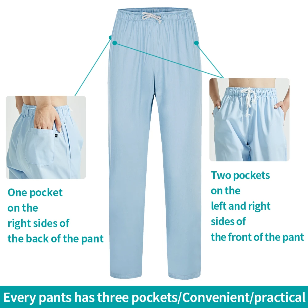 Pantaloni per scrub in puro colore accessori per infermiere pantaloni chirurgici da laboratorio pantaloni da lavoro Unisex per medico e infermiere pantaloni da medico