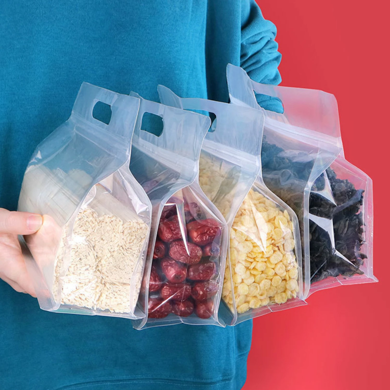 

50pcs Premium Transparent Stand-up Bags - Airtight Self-sealing Design with Zipper for Food & Tea - Durable, Thickened Plastic