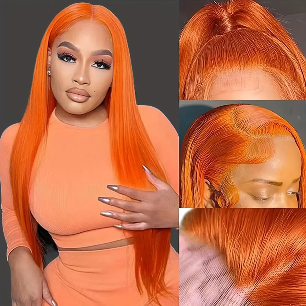 مستقيم البرتقال الزنجبيل الدانتيل الجبهة الباروكات الشعر البشري 350 الملونة البرازيلي 13X4 HD الدانتيل الشفاف الباروكات الأمامية 200% الكثافة #2