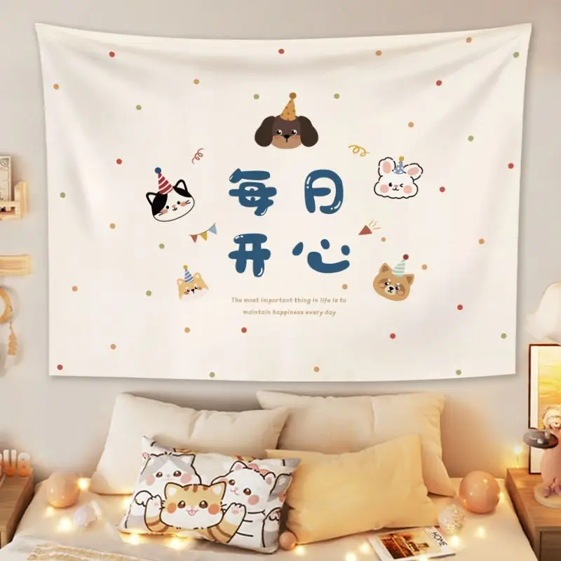 VIKAMA All Wishing Persimmon Bear Tapestry Wall Hanging for Bedroom Living Room Decor New Chinese Cartoon Persimmon Ruyi Cute