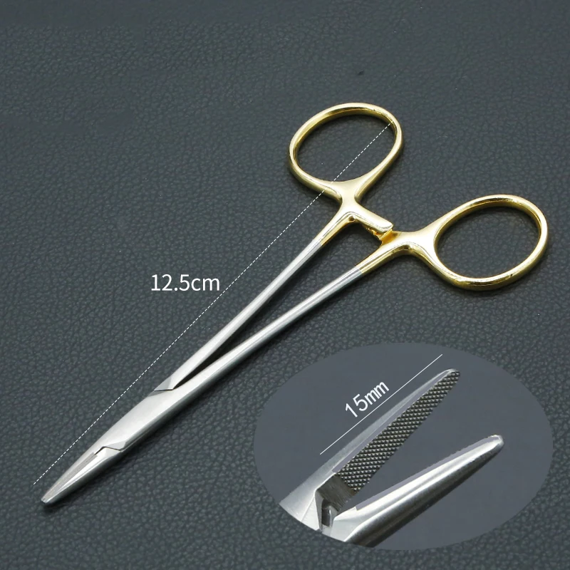 Embedded Double Eyelid Needle Holder Insert Fine Needle Clamp Gold Handle 12.5cm Surgical Forceps Eye Clamp Thread